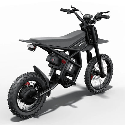 Rider on Gyroor GT54Pro electric dirt bike on an off-road trail