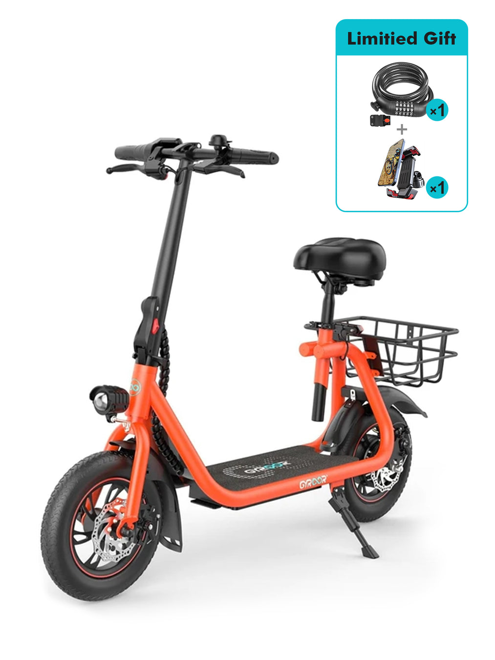 Gyroor C1 Electric Scooter – 450W, Seat & Rear Basket