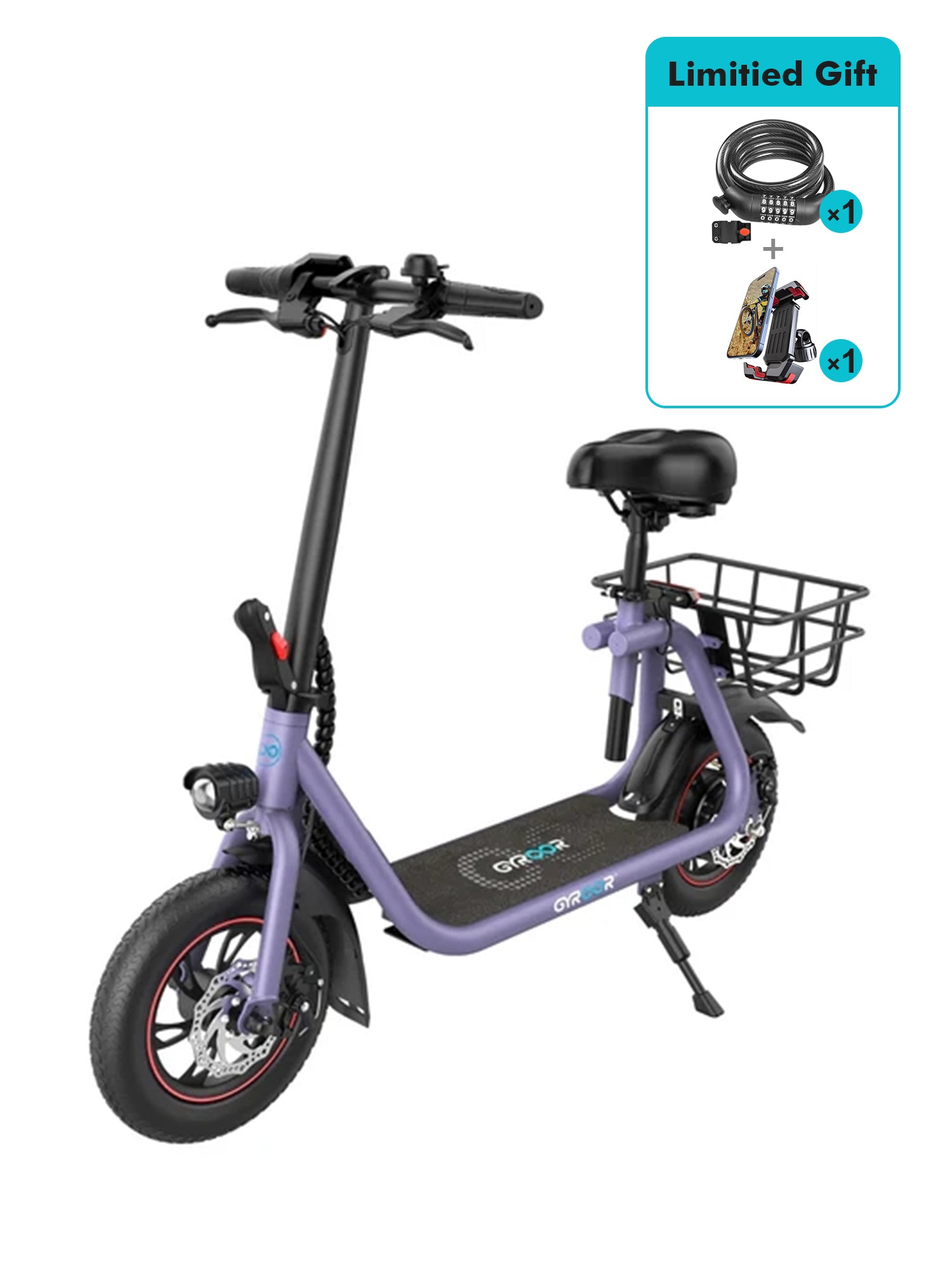 Gyroor C1 Electric Scooter – 450W, Seat & Rear Basket