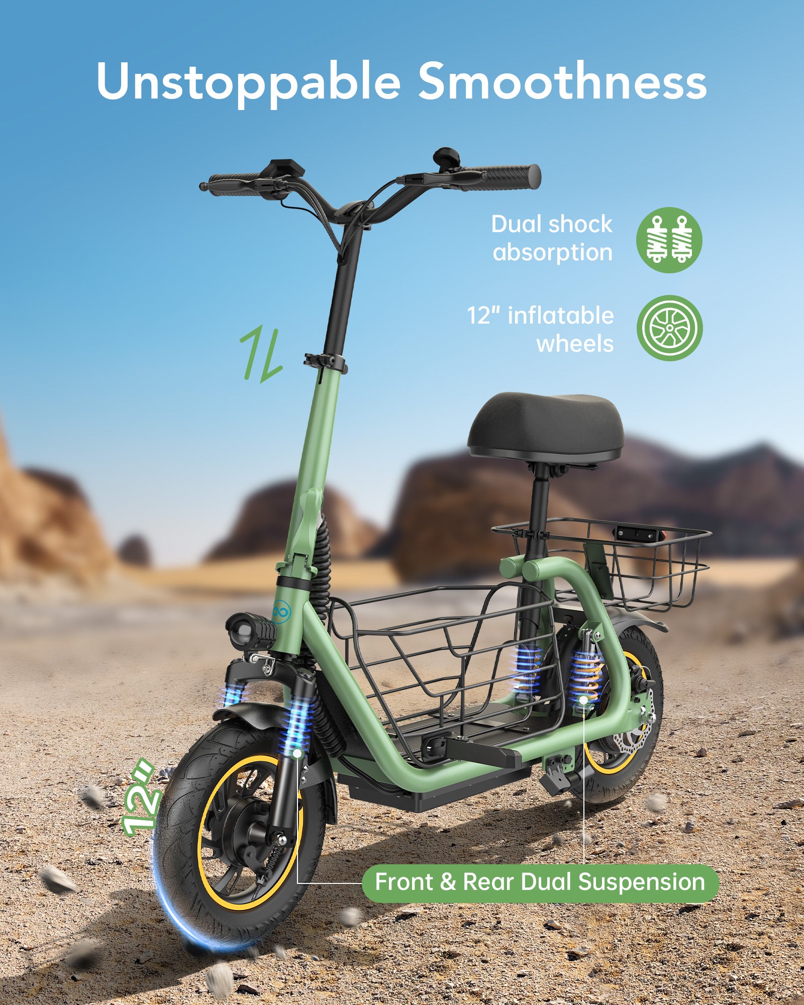 GYROOR C1 Pro Electric Scooter 800W(Peak) with Removeable Dual Baskets for Pets and Cargo( New Version)