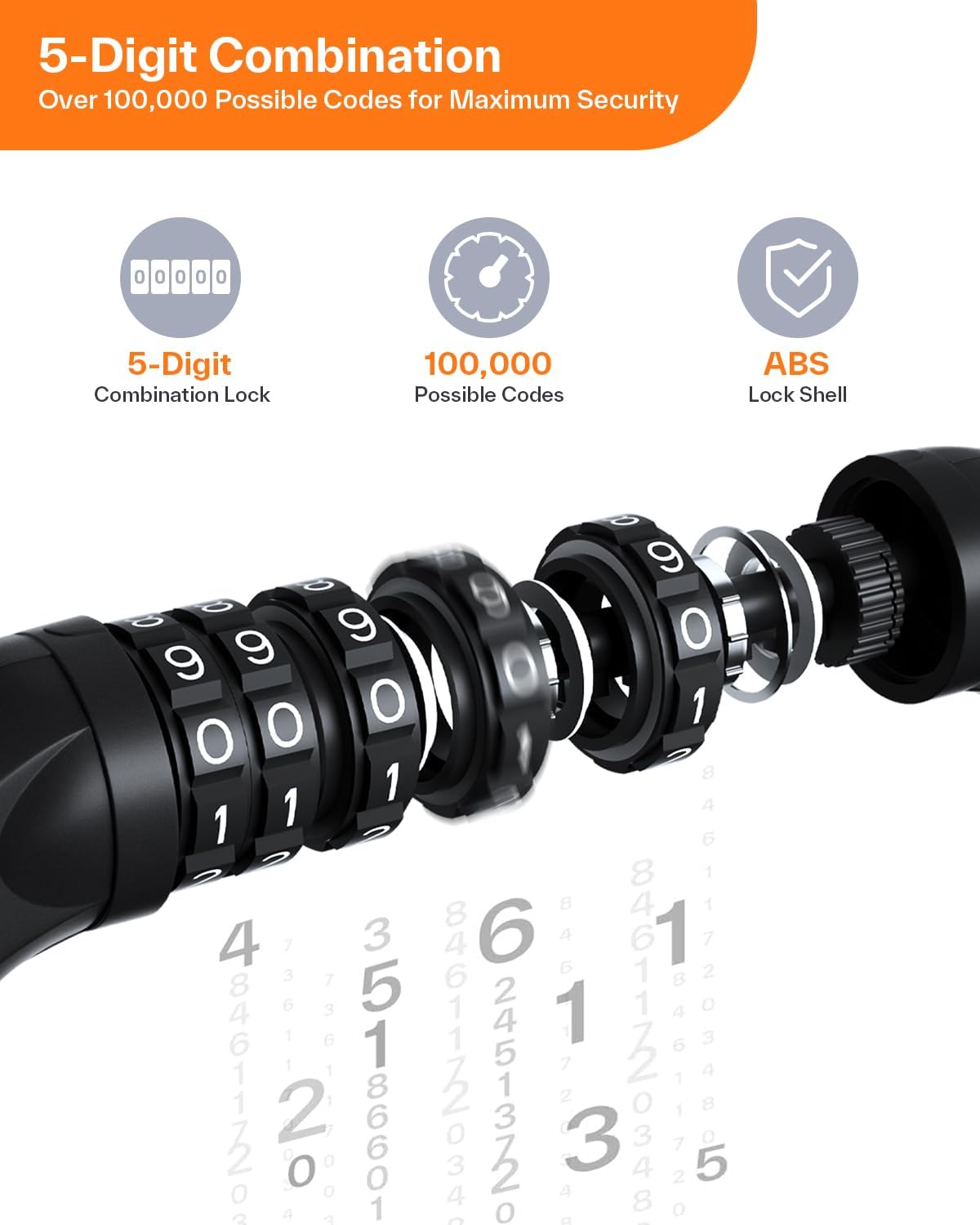 High Security 5 Digit Combination Anti Theft Bike Chain Lock