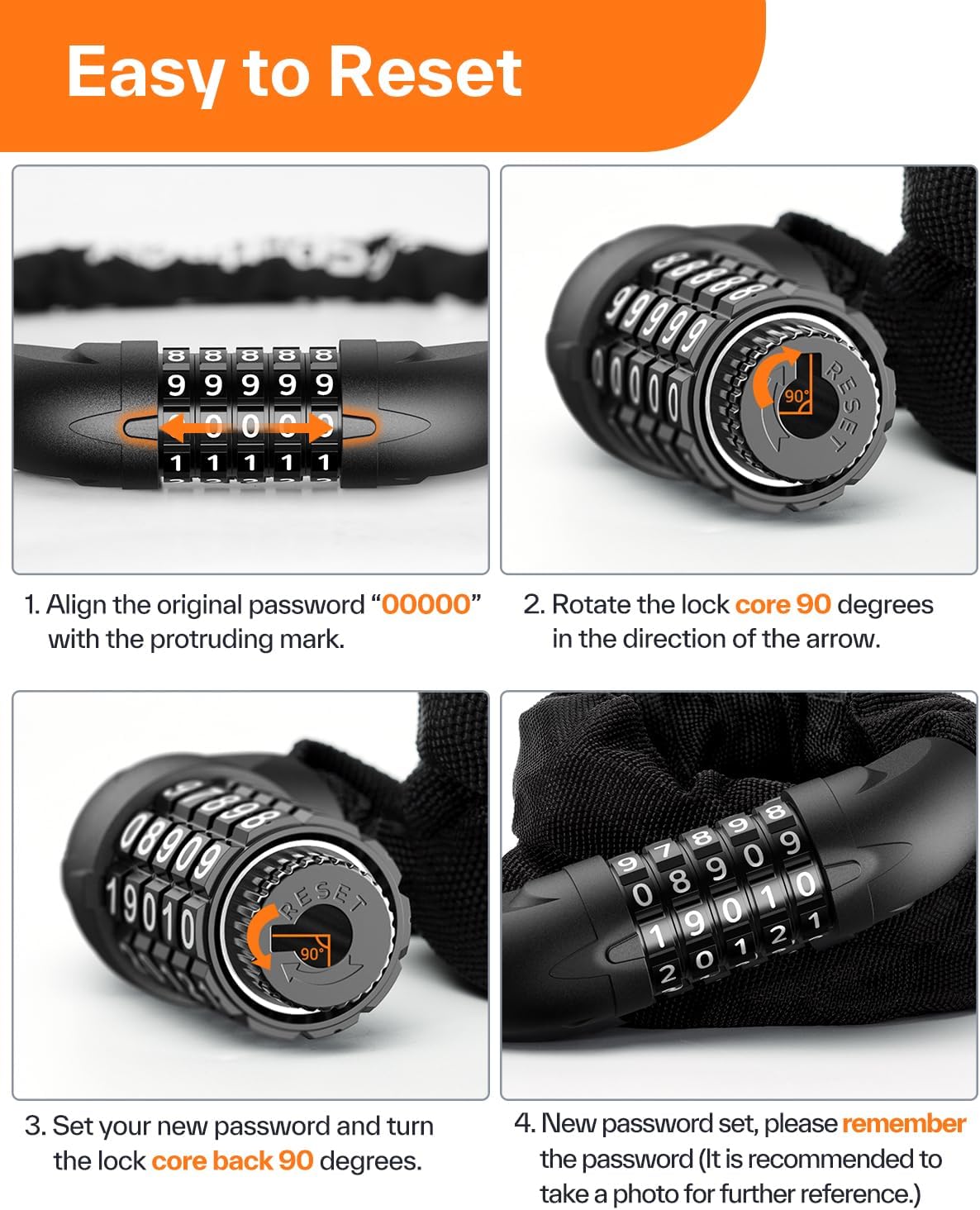 High Security 5 Digit Combination Anti Theft Bike Chain Lock