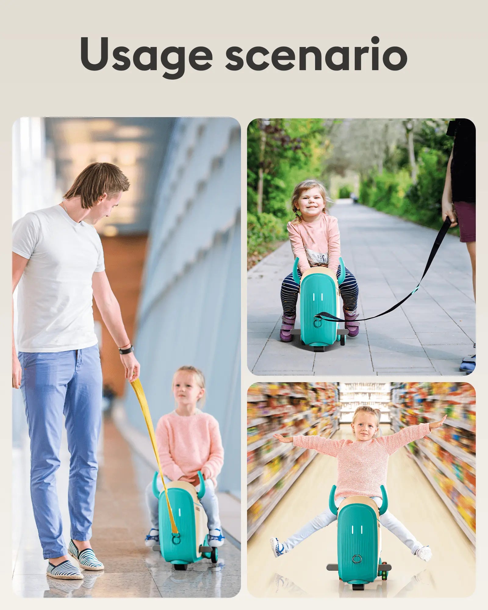 Gyroor GNU kids electric ride-on suitcase used at the airport