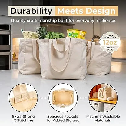 Canvas Grocery Bag 3pc GYROOR Grocery-Bag