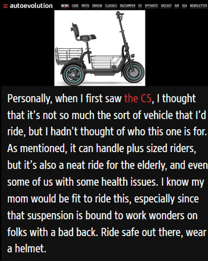 Gyroor C5 Electric Trike with Removable Dual Baskets,1000W(Peak) & 30Miles