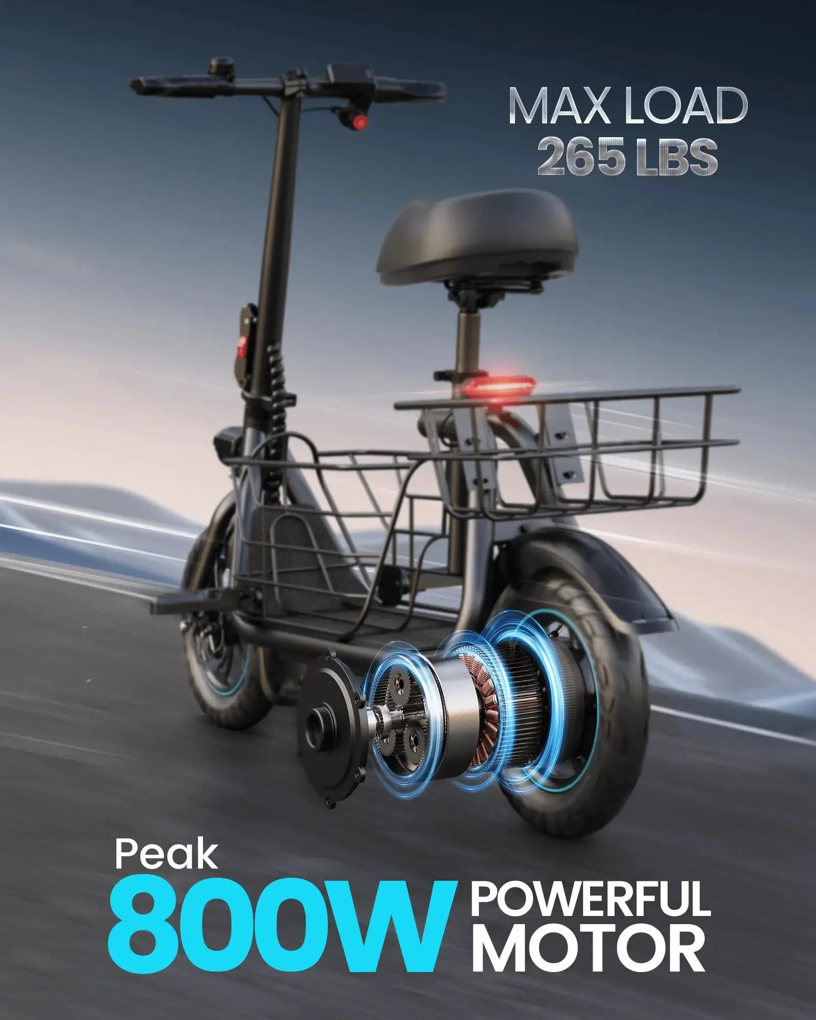 heavy duty electric scooter 265 lbs weight capacity reinforced frame stable adult riding