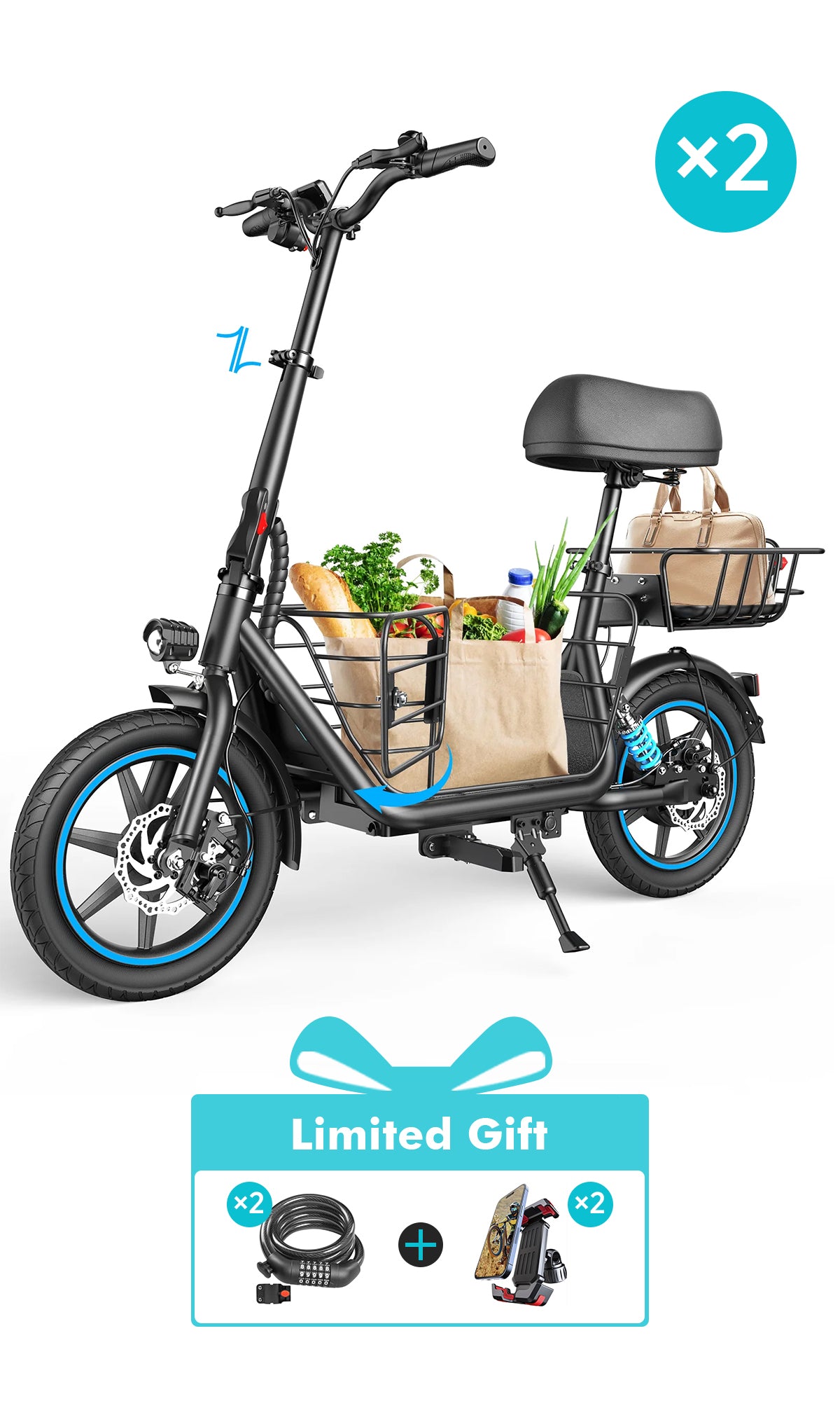 Gyroor C1Plus 1000W Electric Scooter with Dual Baskets for Pets & Cargo