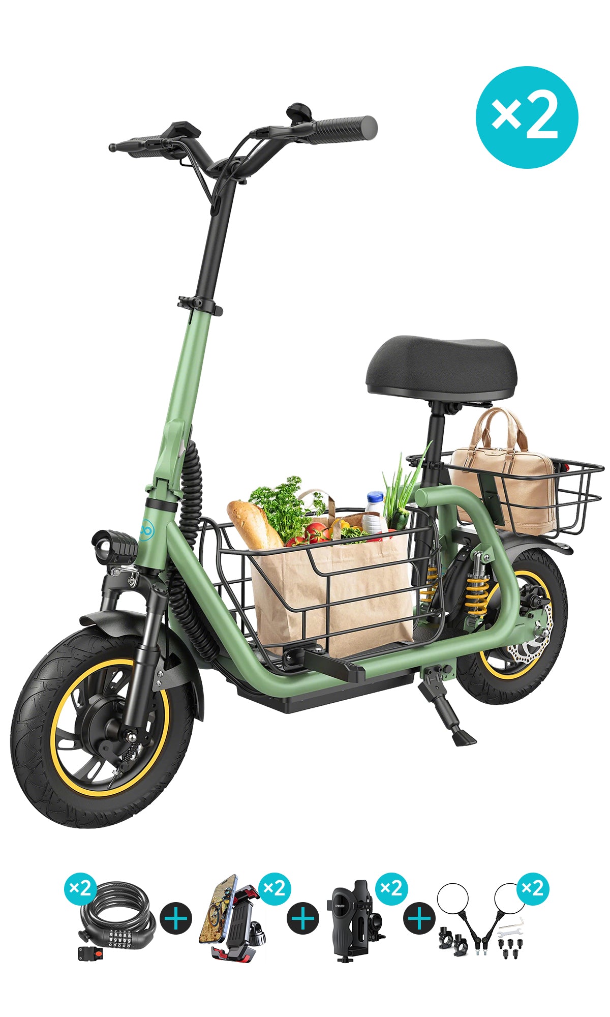 Gyroor C1 Pro 800W Scooter – Dual Baskets for Cargo & Pets