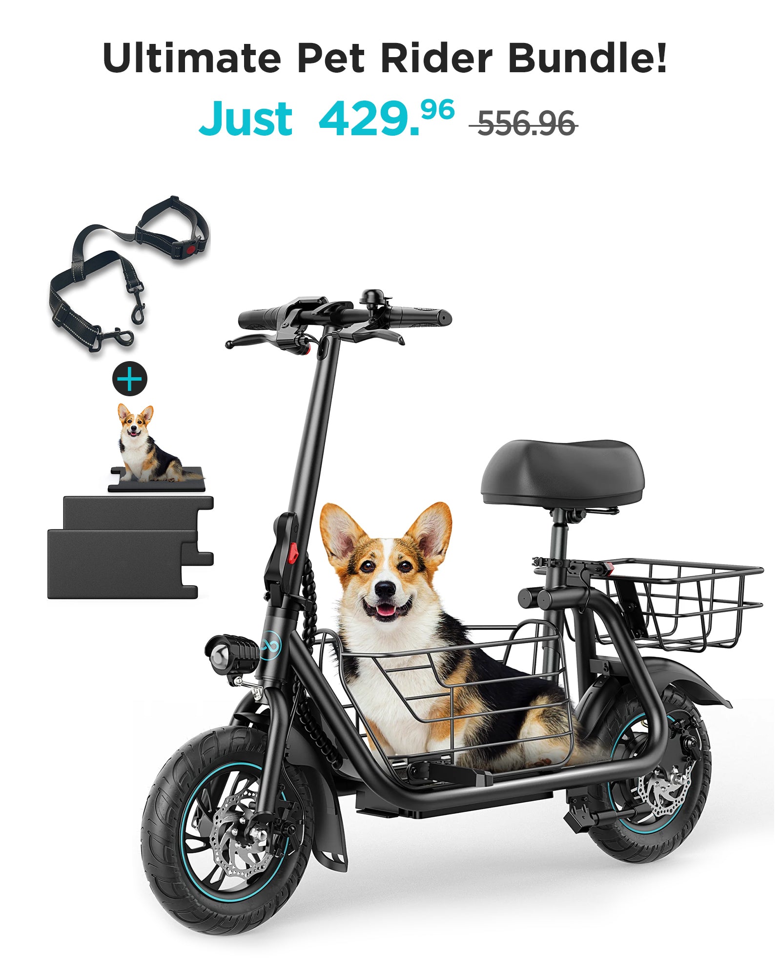 （Bundle）Gyroor C1S Electric Scooter 800W+ Dog Leash +Pet Cushion (Set of 2)
