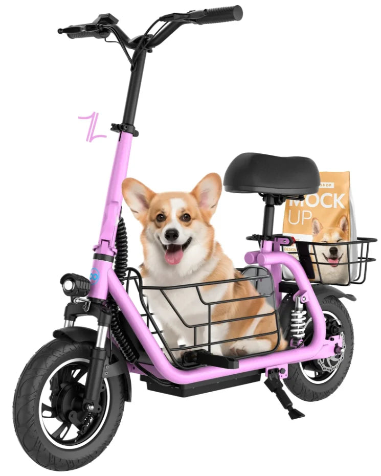 C1 Pro electric scooter with rear basket for carrying dogs and cargo