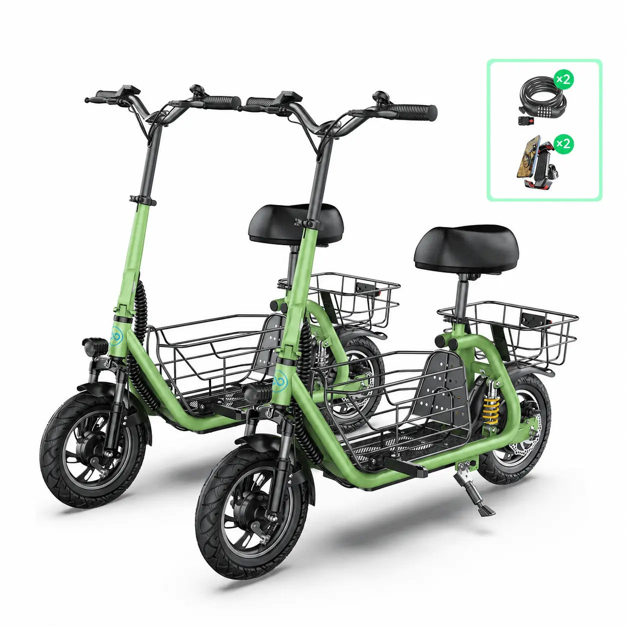 two electric scooters accessories free gift two phone holders and scooter locks