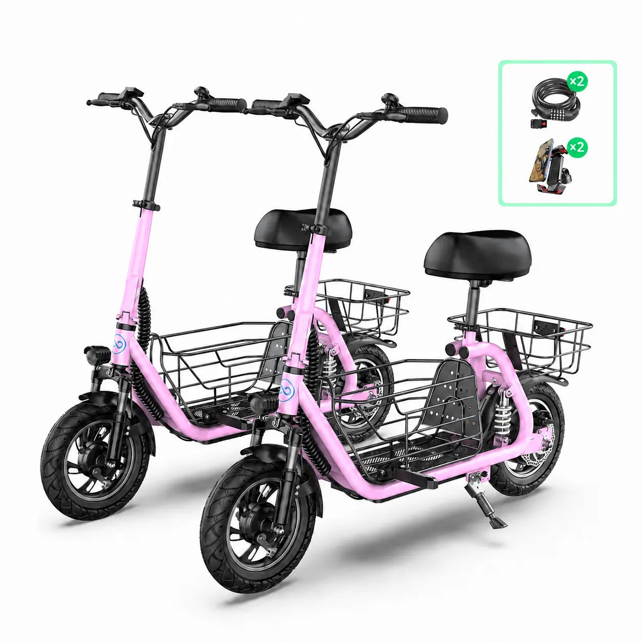 two pink electric scooters accessories free gift two phone holders and scooter locks
