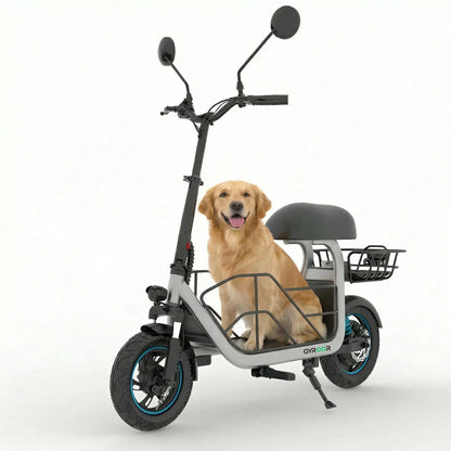 Gyroor C4 electric scooter with pet in front basket