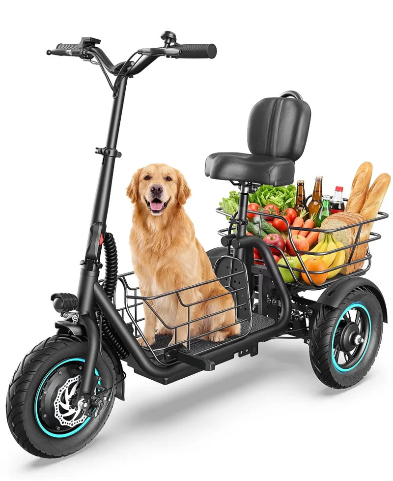 C5 Trike electric scooter with three wheels and rear pet basket