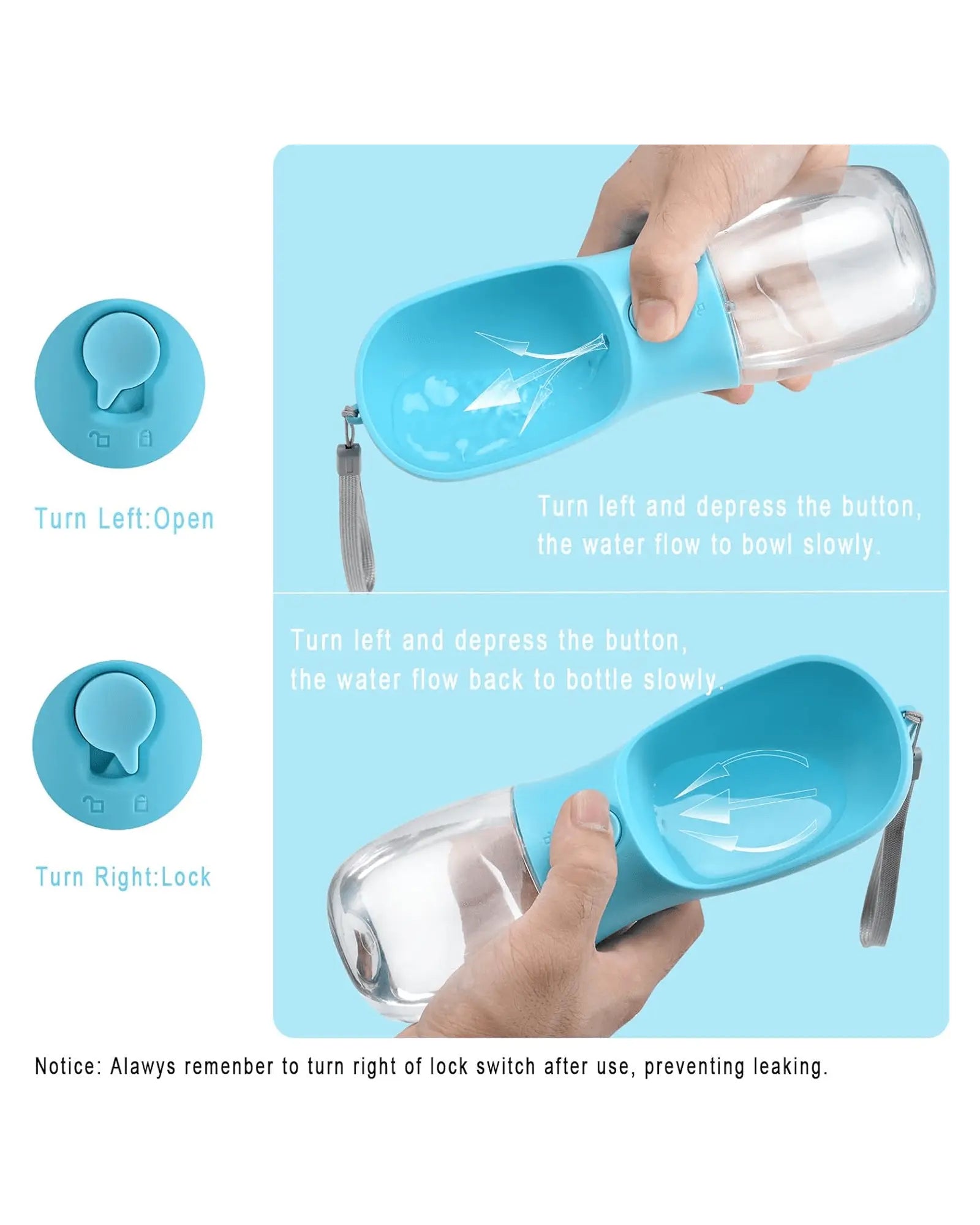 Dog Water Bottle with Food Container Dog-Water-Bottle-Blue-10oz Dog-Water-Bottle-Blue-19oz Dog-Water-Bottle-Pink-10oz Dog-Water-Bottle-Pink-19oz