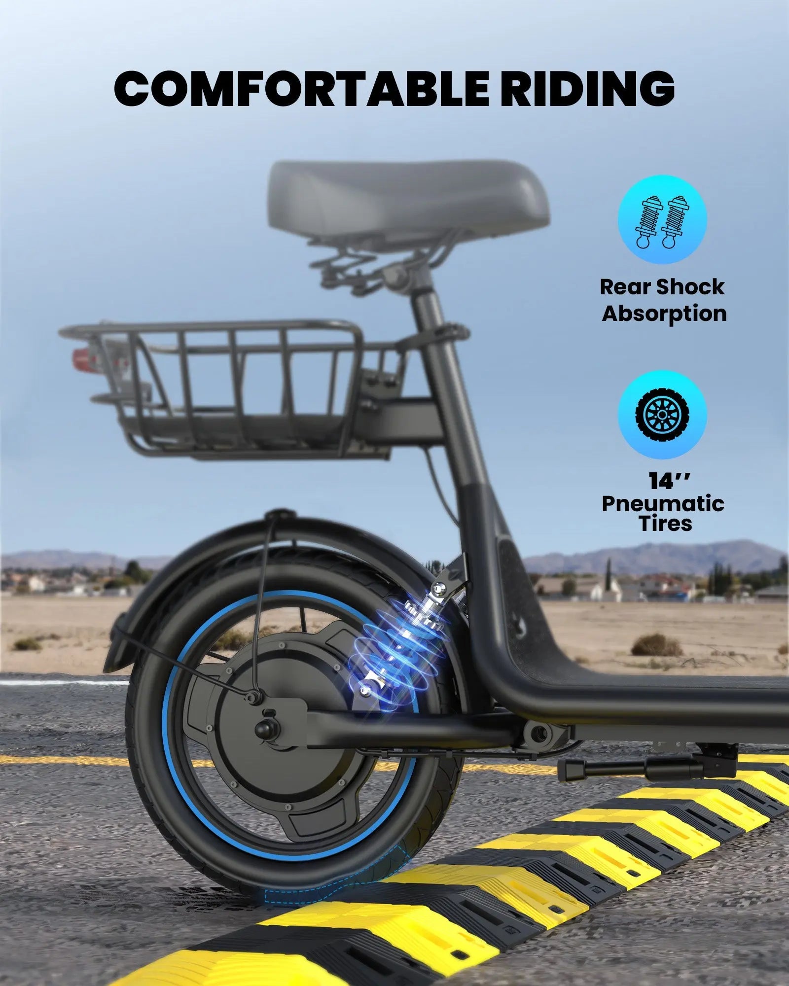 Gyroor C1Plus electric scooter with rear shock absorption for a smoother ride