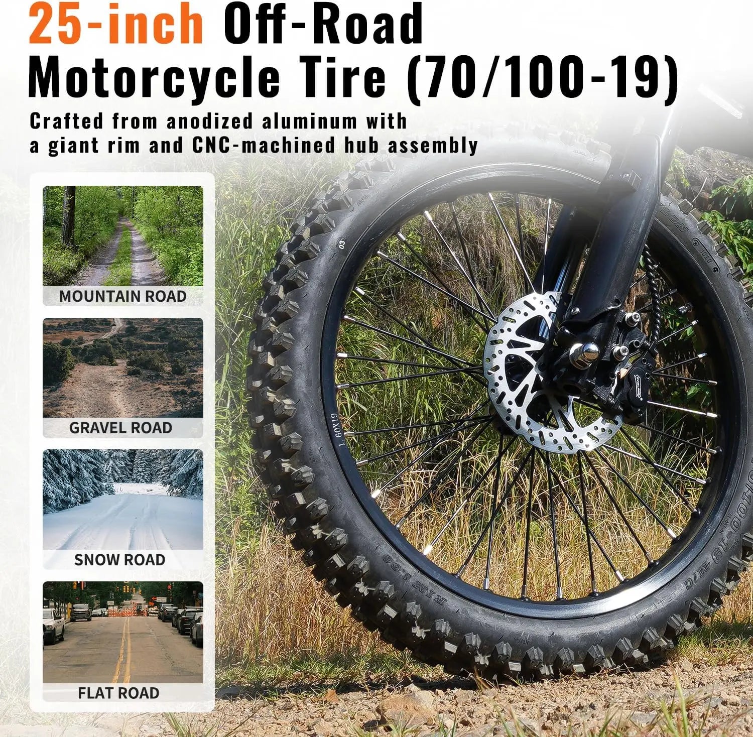 Gyroor GT73 electric dirt bike 25-inch all-terrain fat tires