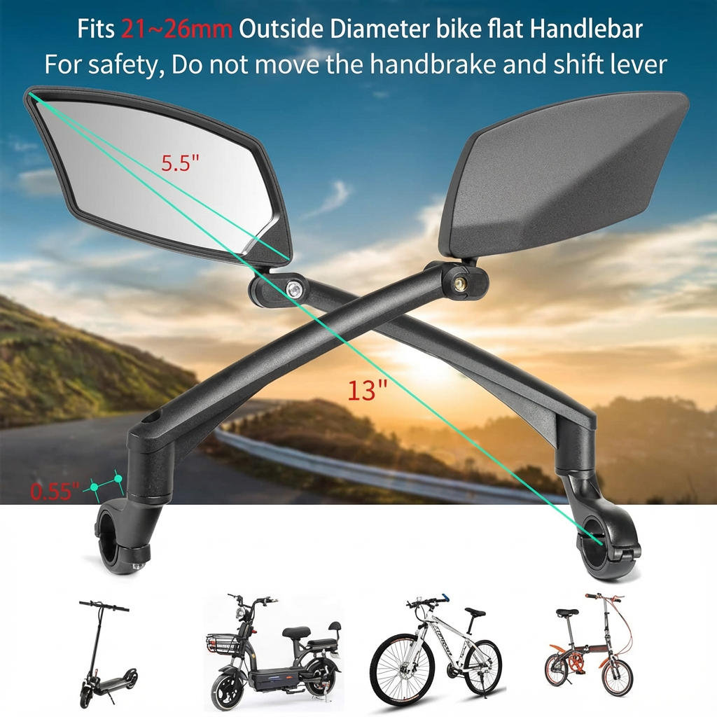 Ajustable and Rotatable Handlebar Mirror - E-Bike & Scooter
