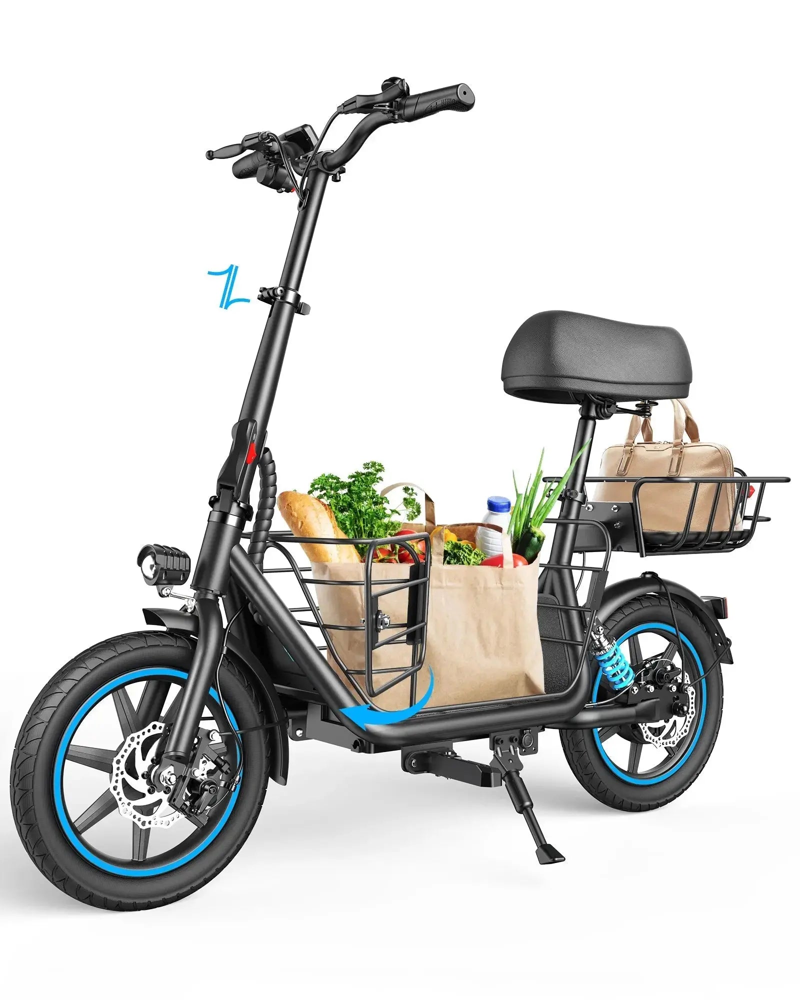 Gyroor C1Plus commuter electric scooter with front and rear removable baskets