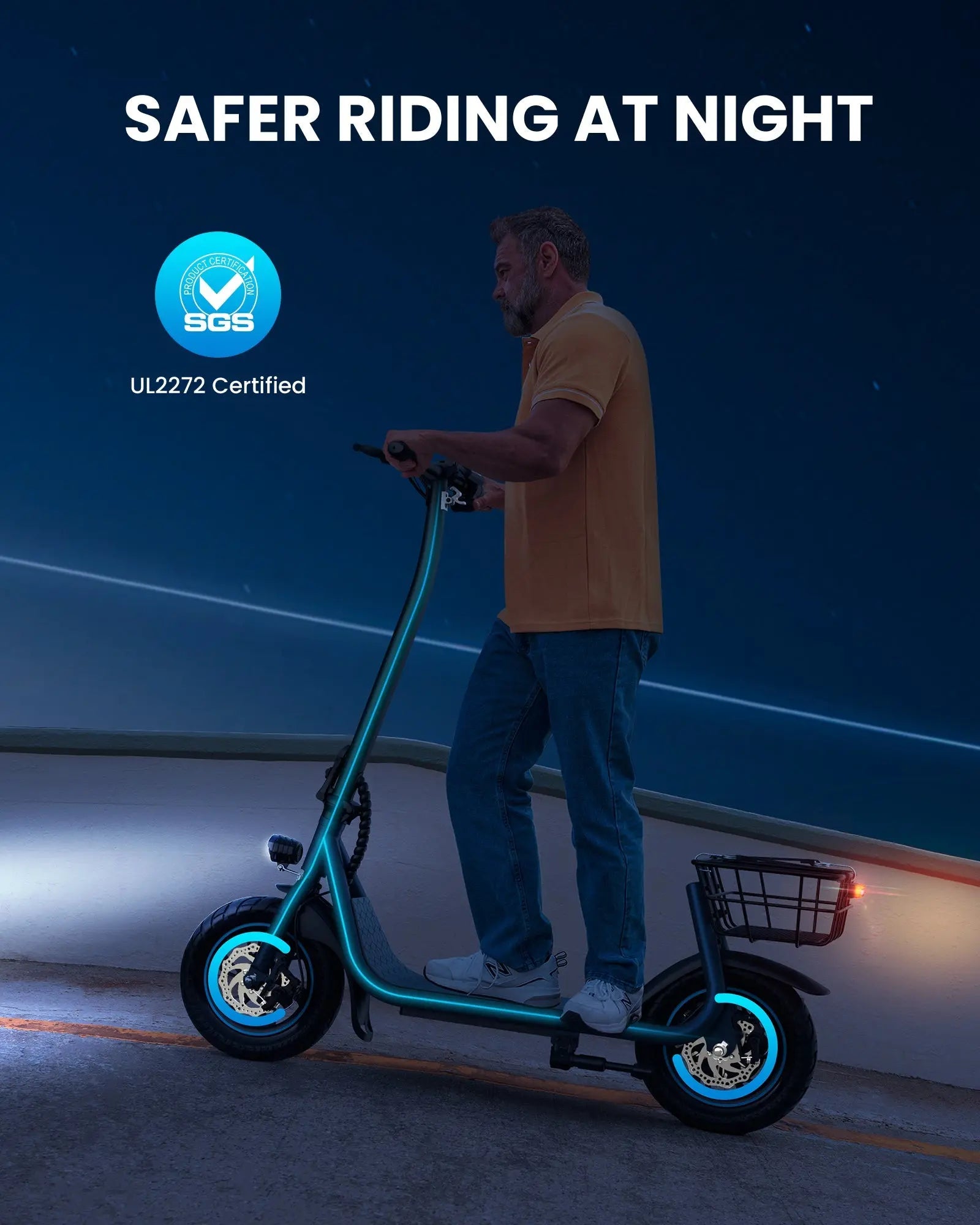 Gyroor X2 electric scooter with bright headlight for night riding, 300 lbs max load