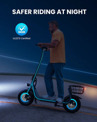 Gyroor X2 electric scooter with bright headlight for night riding, 300 lbs max load