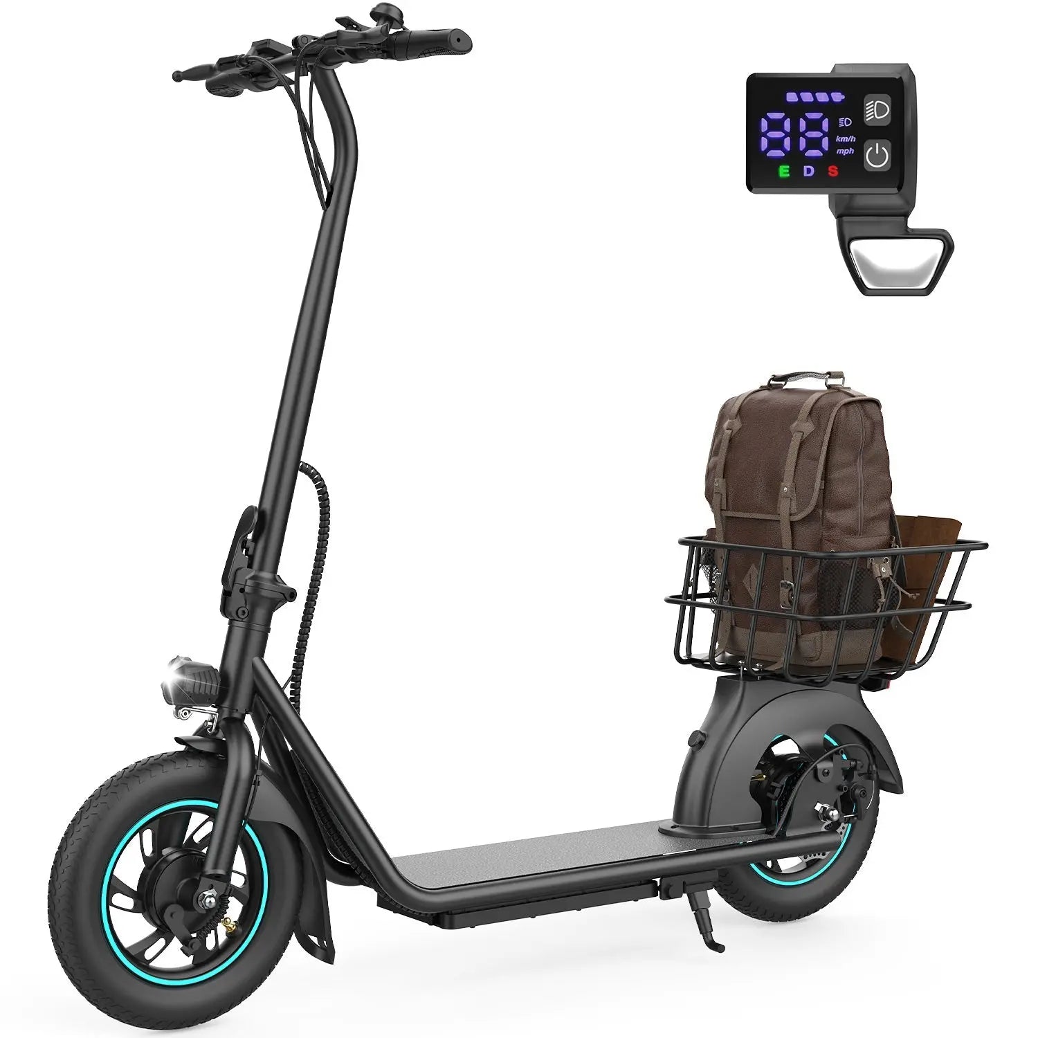 Gyroor X2 folding electric scooter for adults, side view in black with 12-inch tires