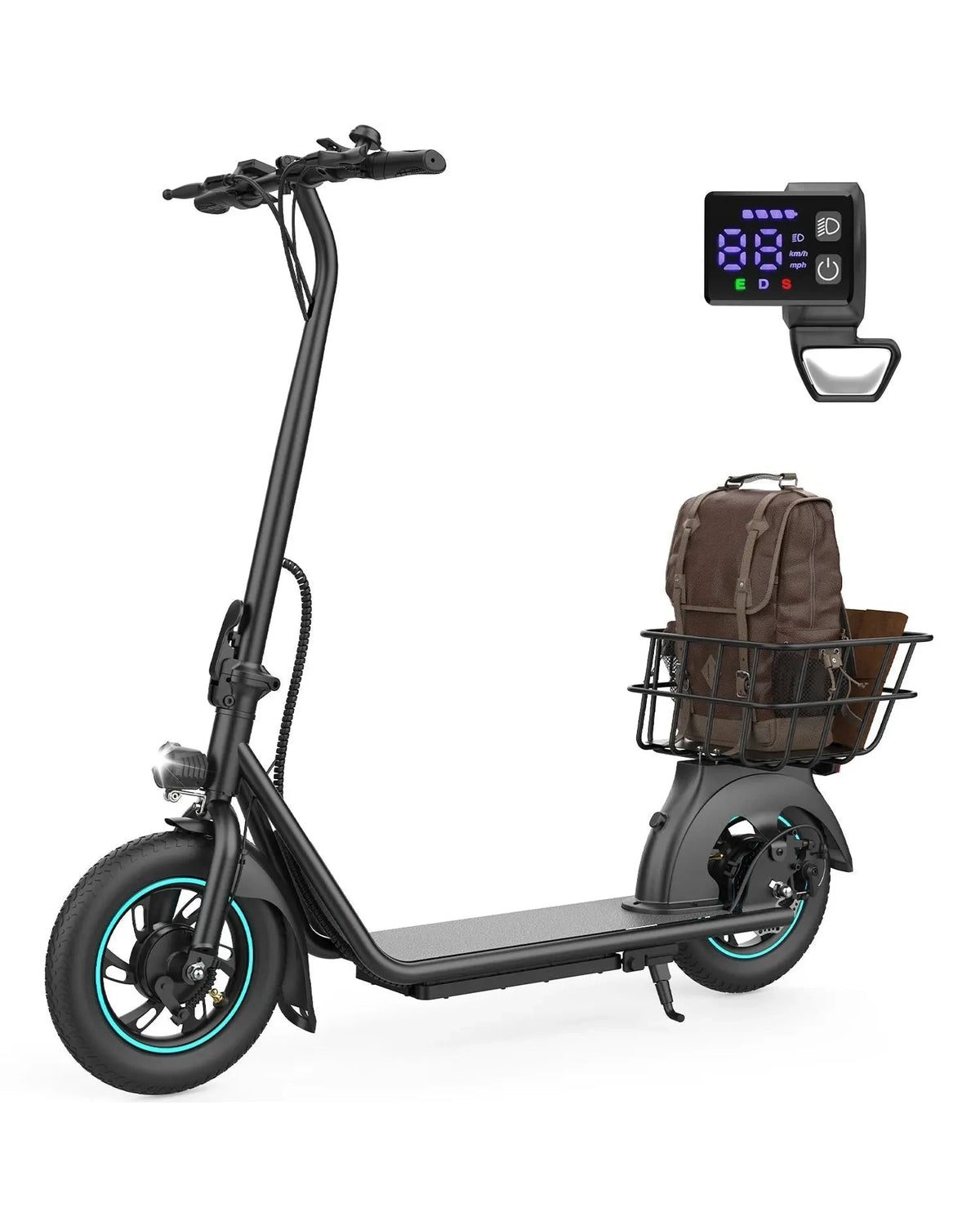 Gyroor X2 folding electric scooter for adults, side view in black with 12-inch tires