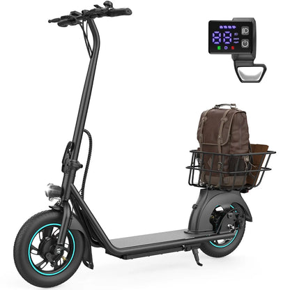 Gyroor X2 folding electric scooter for adults, side view in black with 12-inch tires