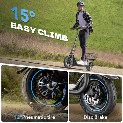Gyroor X2 electric scooter 12-inch pneumatic tires for a smooth stable ride
