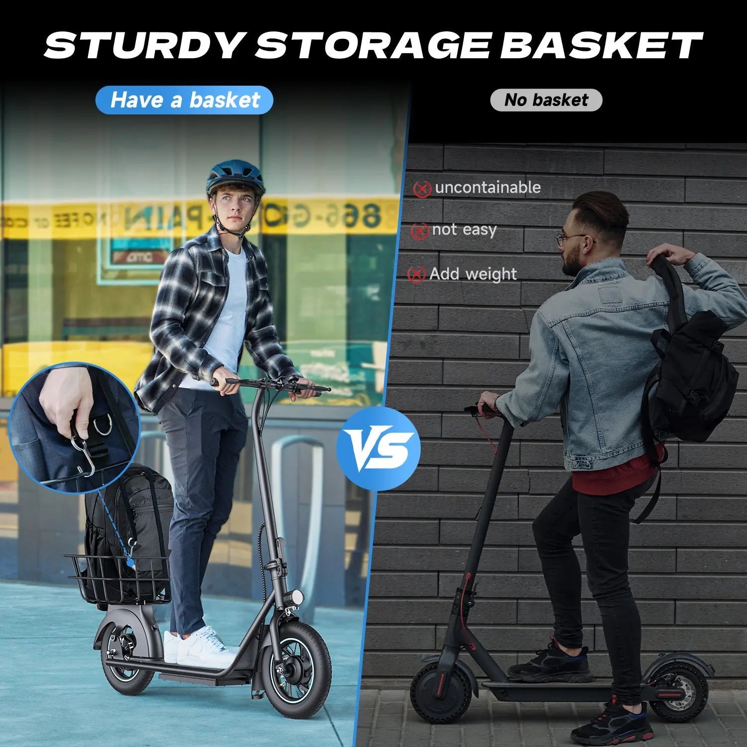 Gyroor X2 folding electric scooter with front carry basket for cargo