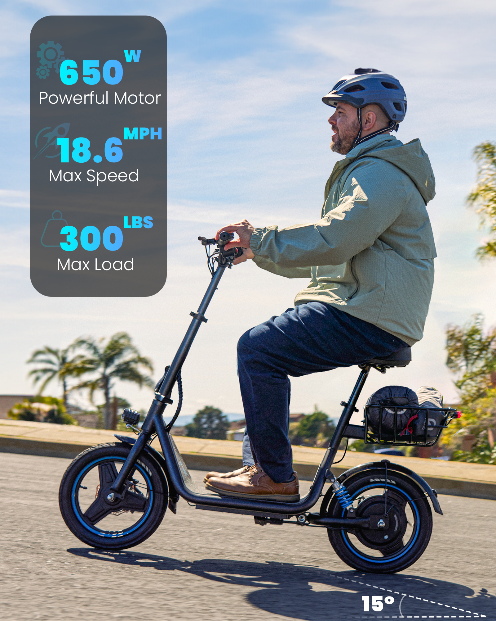 Gyroor C1Plus Electric Scooter 650W With Removeable Two Baskets, Ample Storage for Pets & Cargo-UL2272 New version (Pre order）