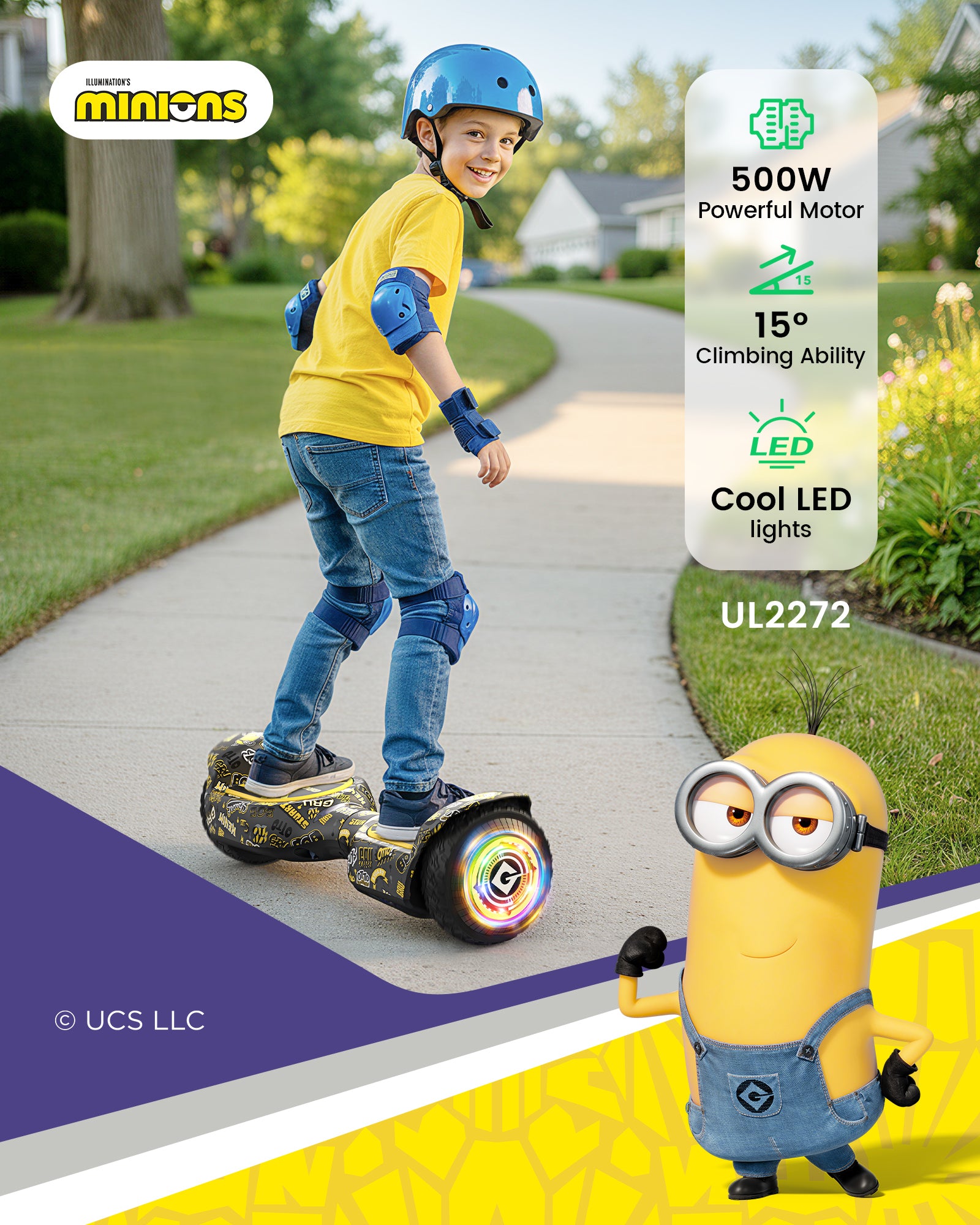 Miniouns | Gyroor Off Road Hoverboard 500W with Led Lights and Bluetooth for Kids Aged 6-12