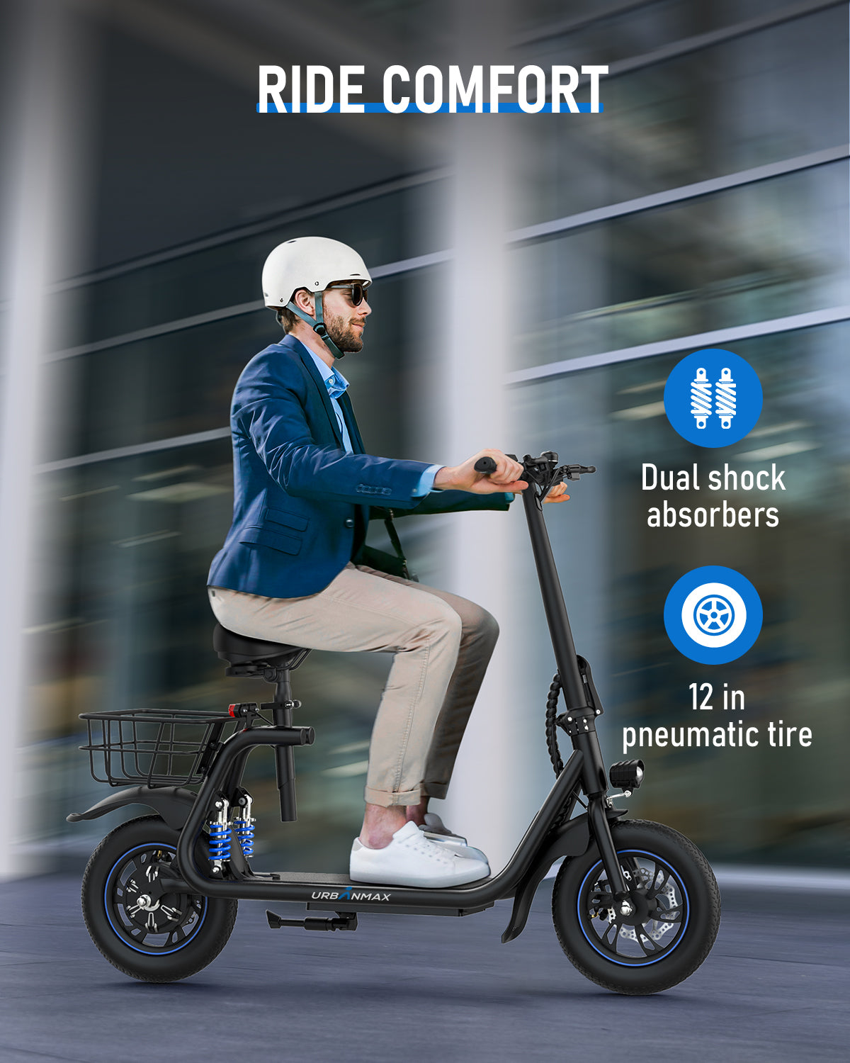 Gyroor C1 Electric Scooter with Seat & Carry Basket 450W