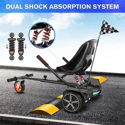 Gyroor K2 go-kart attachment showing shock absorption frame
