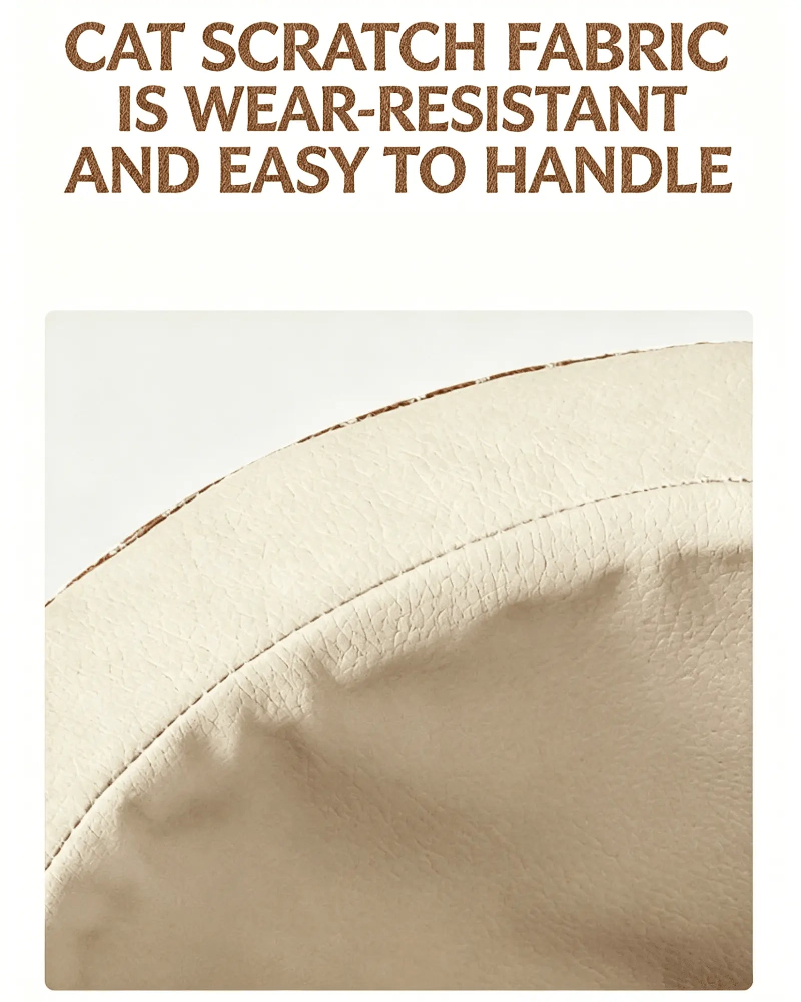 Close-up of beige cat scratch fabric with textured surface and curved edges, durable and wear-resistant for scratching posts