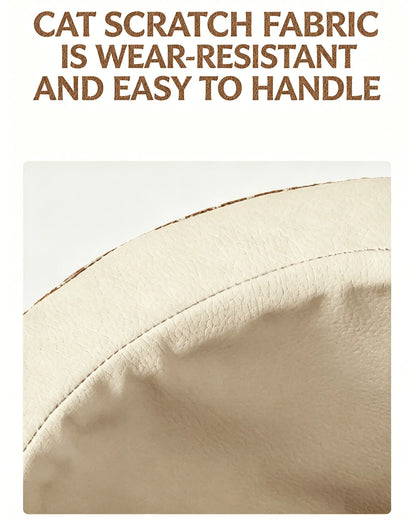 Close-up of beige cat scratch fabric with textured surface and curved edges, durable and wear-resistant for scratching posts