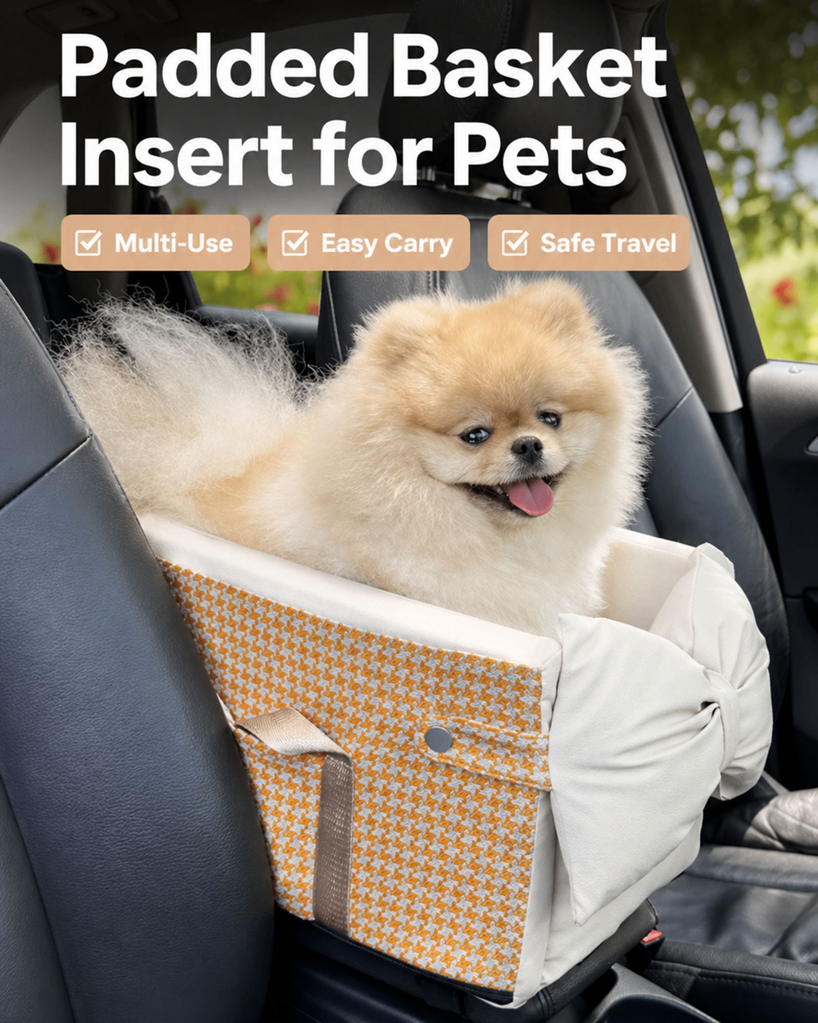 Padded Basket Insert for Pets with Bow Design