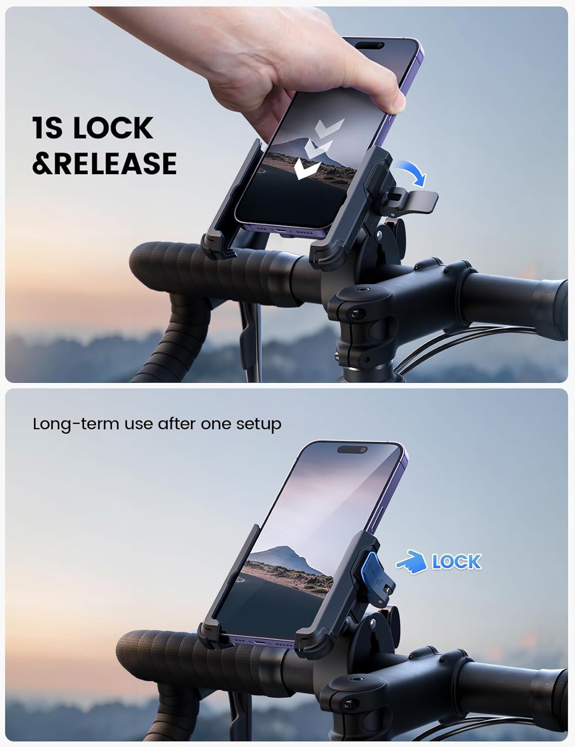 Phone Mount Holder for Ebike & EScooter 【1s Lock & Release】