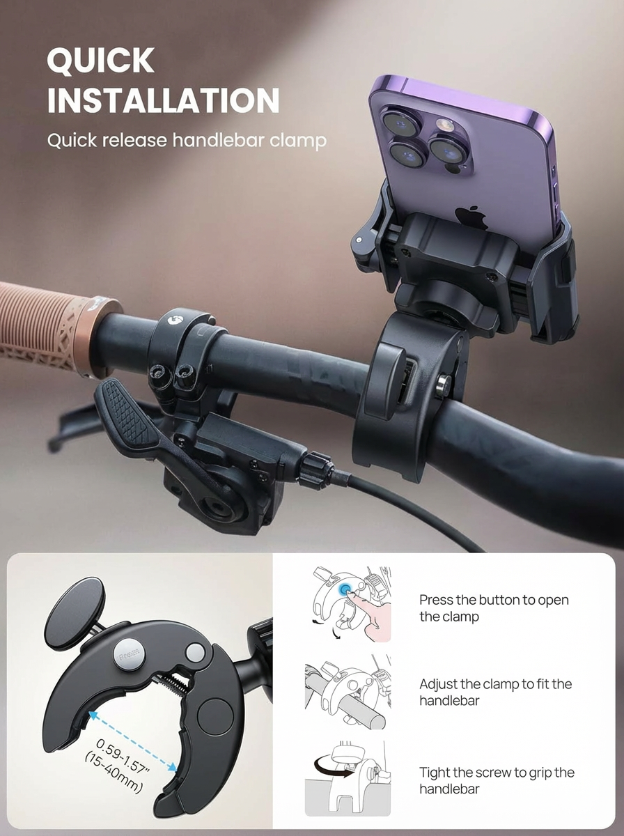 Phone Mount Holder for Ebike & EScooter 【1s Lock & Release】