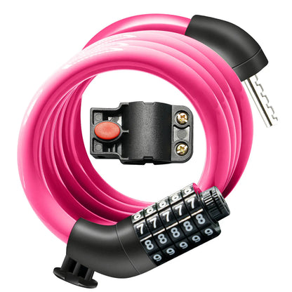 S3 High Security 5-Digit Resettable Combination Bicycle Lock-Pink