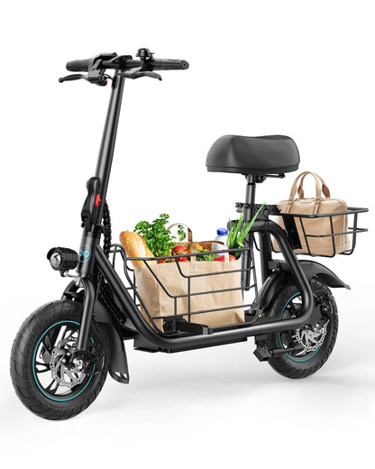 Gyroor C1S seated electric scooter with detachable large center cargo basket