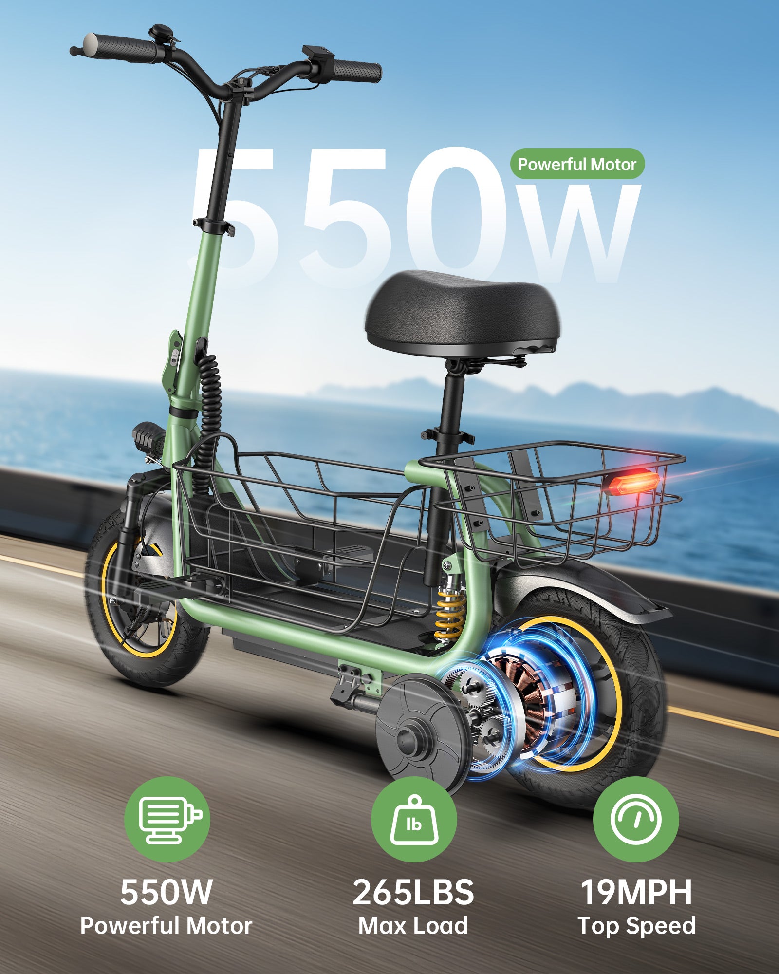 GYROOR C1 Pro Electric Scooter 800W(Peak) with Removeable Dual Baskets for Pets and Cargo( New Version)