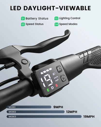Gyroor C3 electric bike LED display showing speed and battery level