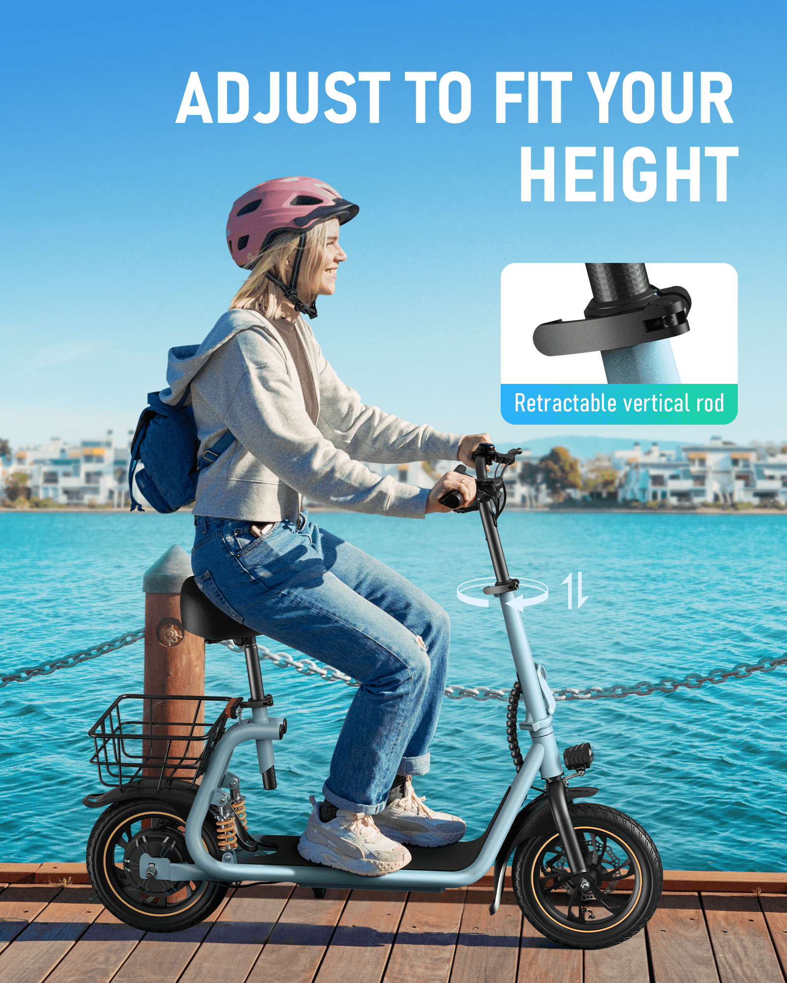 GYROOR C1 Pro Electric Scooter 550W with Big Seat & Dual Shock Absorption-UL2272 Certified