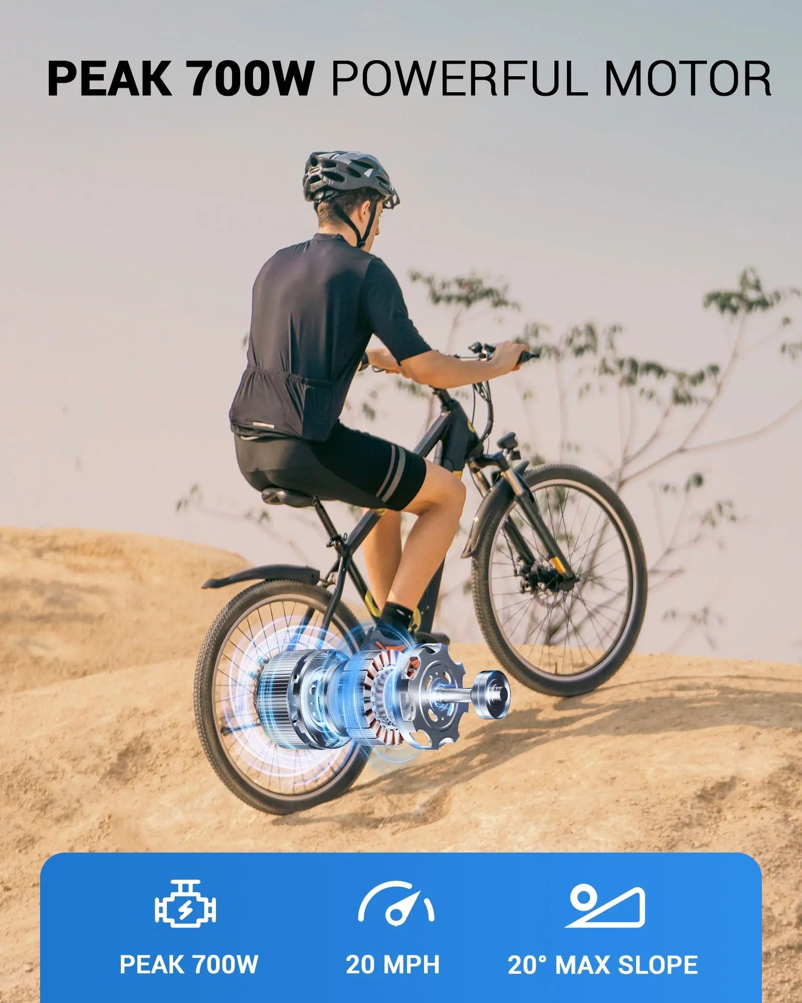 Gyroor EB263 electric bike rider commuting on city road
