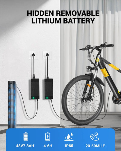 Gyroor EB263 electric bike riding on a mountain trail