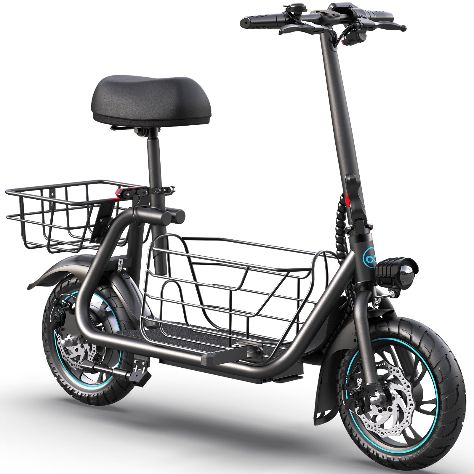 Electric Scooter with Removeable Large Middle Basket  for Pets & Cargo, 550W Motor 18.6 MPH 20 Mile Distance