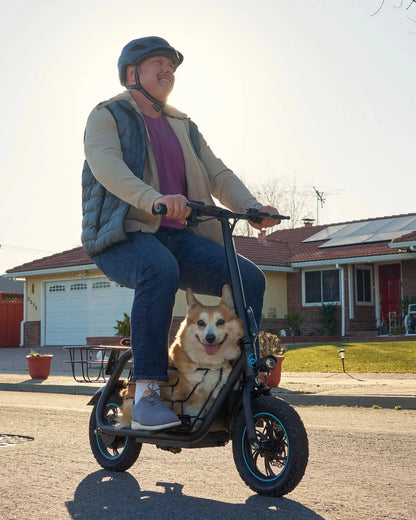 electric scooter used for walking dog in the street lifestyle scene