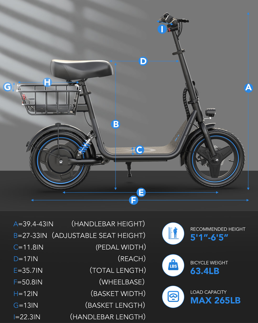 Gyroor C1Plus Electric Scooter 650W With Big Seat & Carry Basket-UL2272
