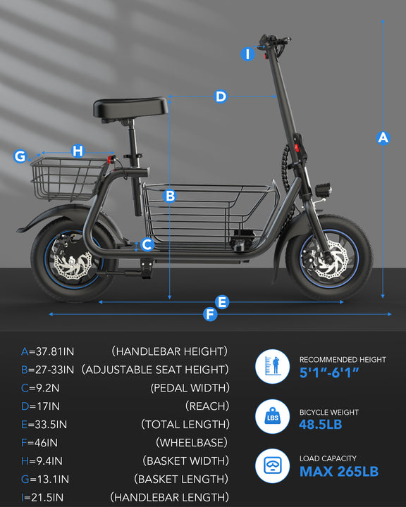 GYROOR C1S 550W Electric Scooter with Removeable Front And Back Basket